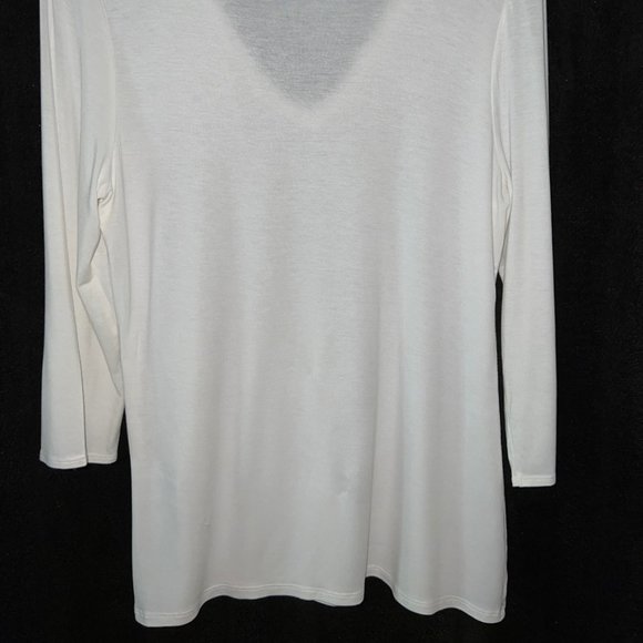 TAHARI Off-White 3/4 Sleeve V-Neck Top - Size Large - Picture 2 of 4